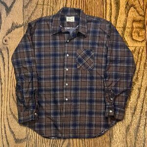 Vintage 70’s Brown and Blue Plaid Flannel Button Down Shirt
